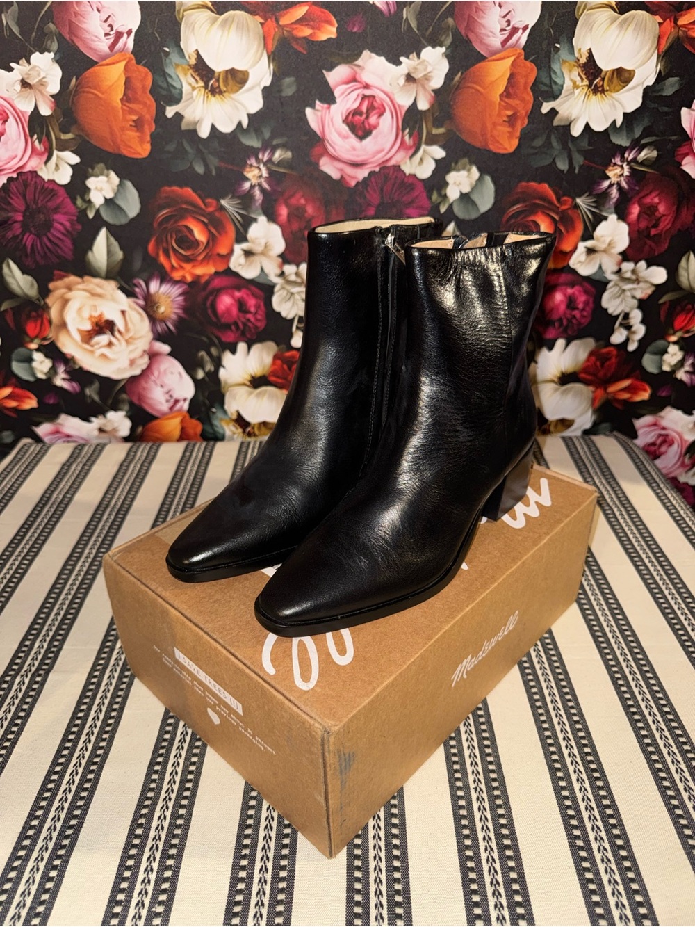 Madewell Black Leather Pointed Ankle Boots with Heel & Side Zippers, Size 8, NWT
